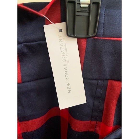 NY C New York Company Women Paperbag Waist Plaid Pencil Skirt Size 16 Red Blue - Picture 2 of 6
